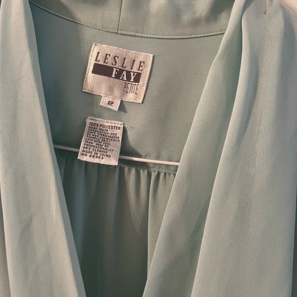 Vintage Leslie Fay Light Blue Long Sleeve Dress - Picture 2 of 7